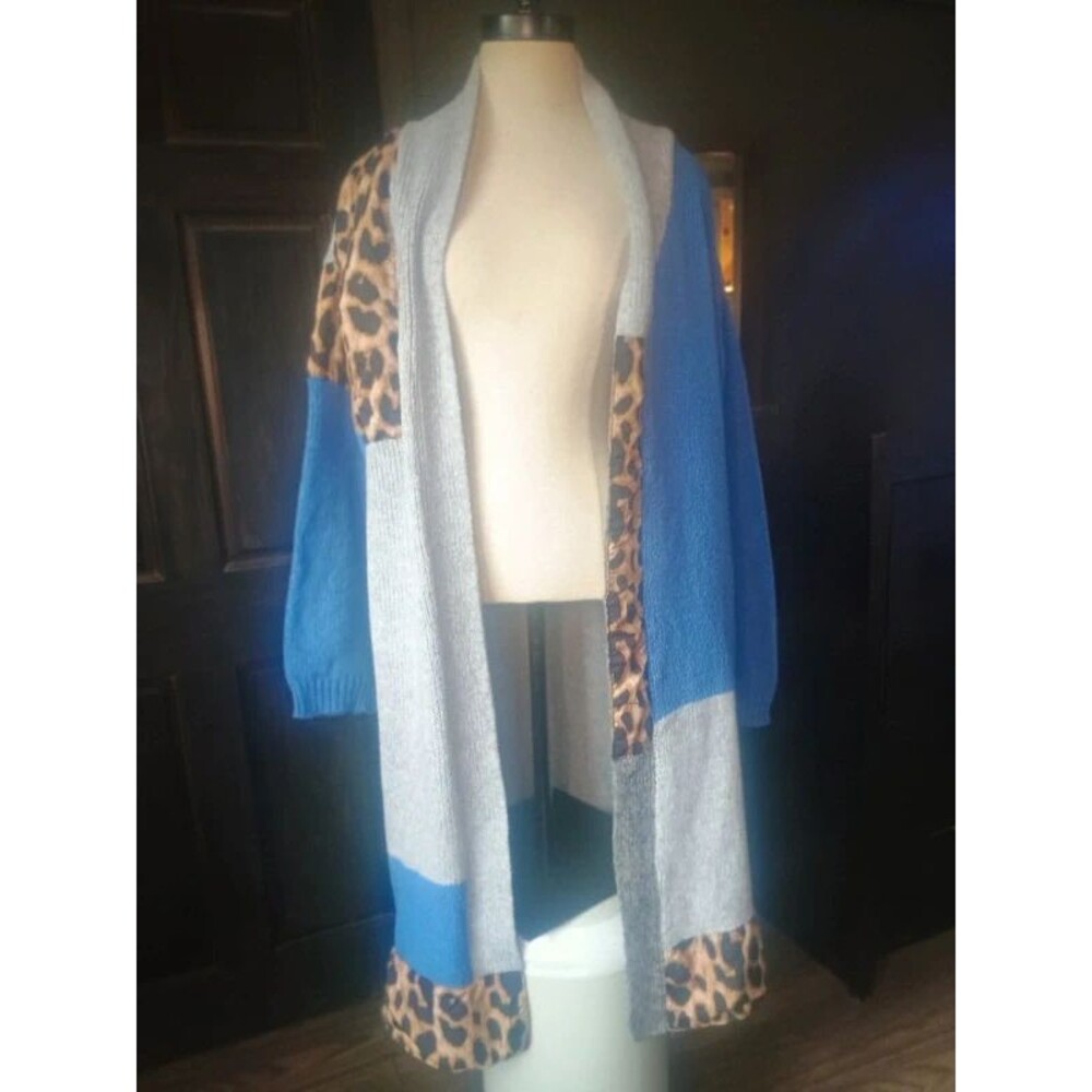 Color block chic cheetah print maxi cardigan fall
